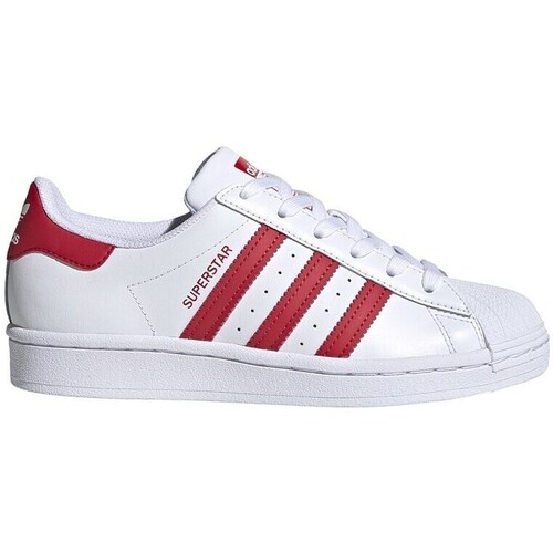 Shoes Children Low top trainers adidas Originals Superstar J White, Red