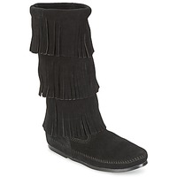Shoes Women High boots Minnetonka CALF HI 3 LAYER FRINGE BOOT Black