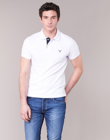 Clothing Men Short-sleeved polo shirts Gant CONTRAST COLLAR PIQUE White