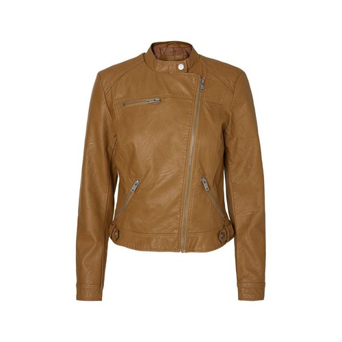 Clothing Women Leather jackets / Imitation leather Vero Moda - VMLINA Short Women's Faux Leather Biker Jacket Brown