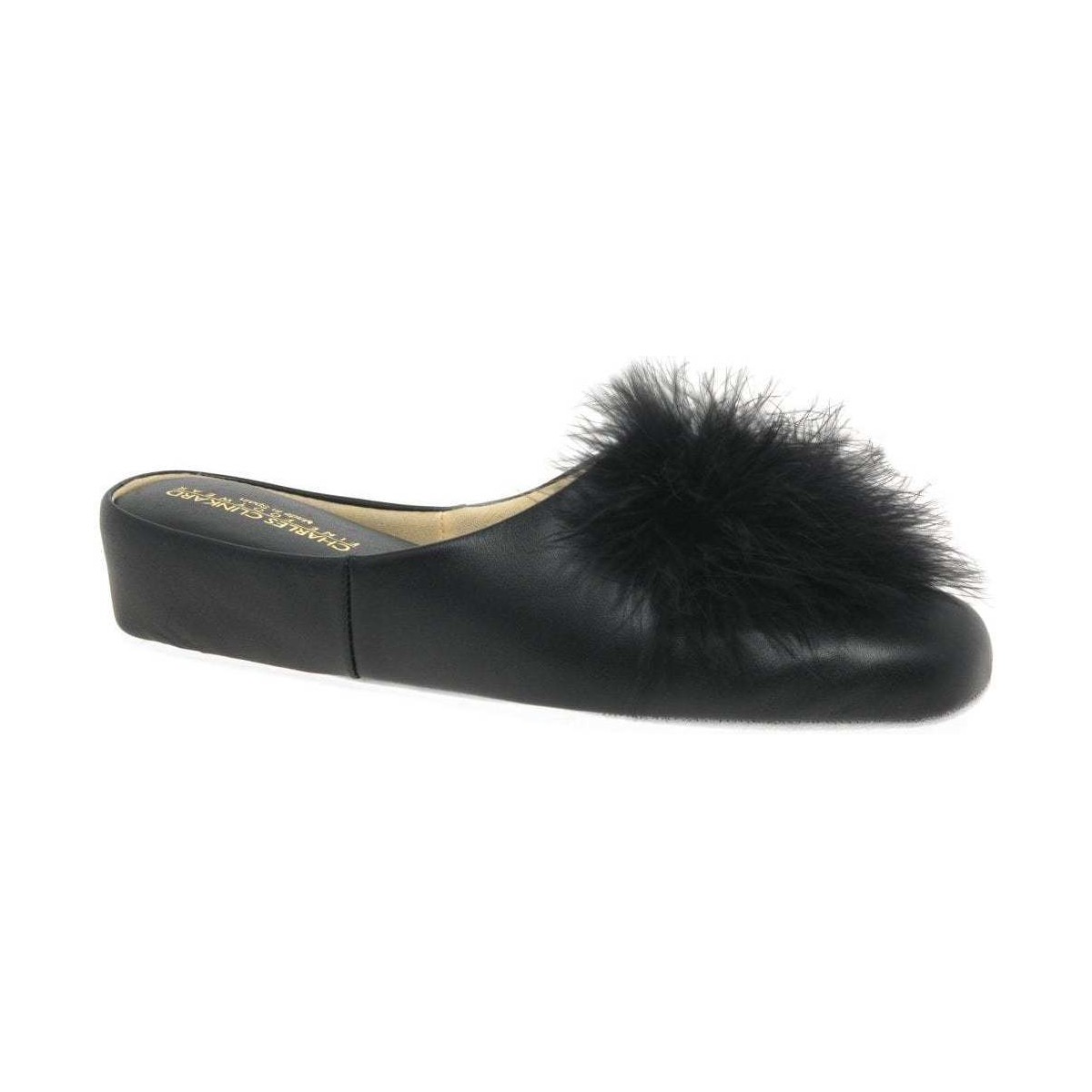 Shoes Women Slippers Relax Slippers Pom-Pom II Leather Slipper Black