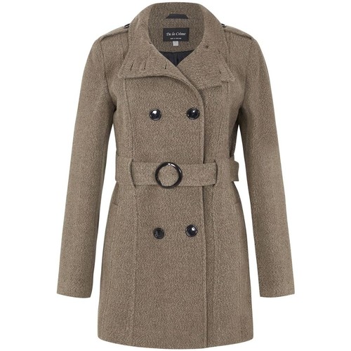 Clothing Women Coats De La Creme Wool Belted Winter Coat Brown