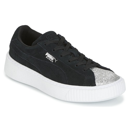 Shoes Girl Low top trainers Puma SUEDE PLATFORM GLAM PS Black / Silver