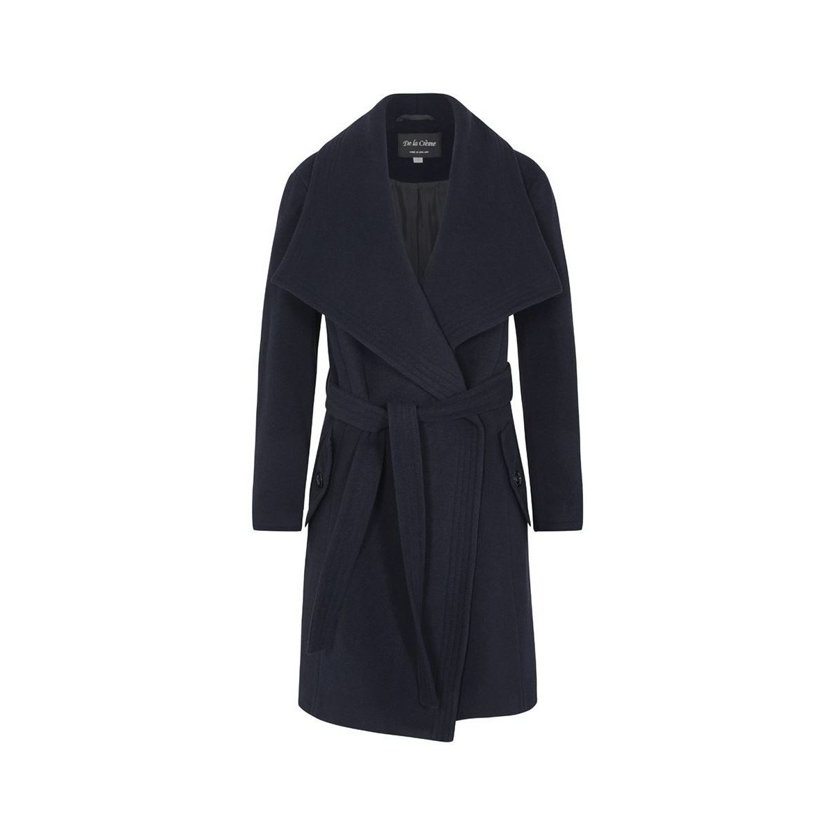 Clothing Women Coats De La Creme Winter Wool Cashmere Wrap Coat with Large Collar Blue