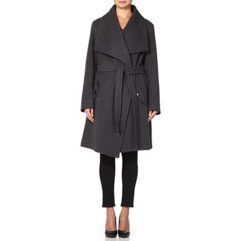 De La Creme Winter Wool Cashmere Wrap Coat with Large Collar Grey