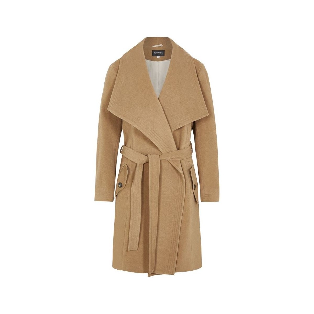 Clothing Women Coats De La Creme Winter Wool Cashmere Wrap Coat with Large Collar Beige