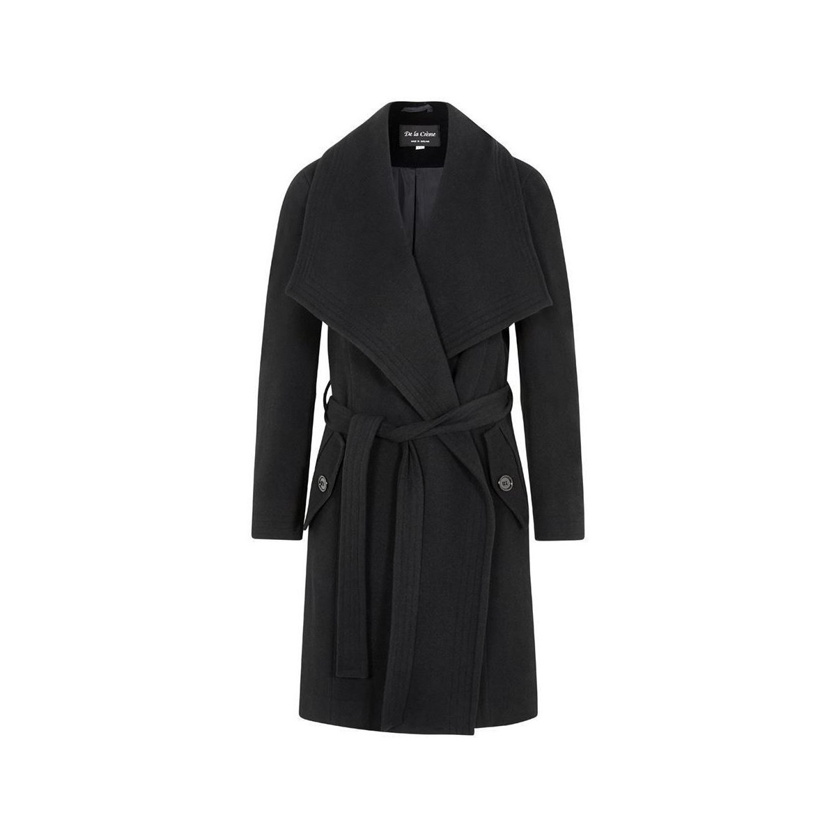 Clothing Women Coats De La Creme Winter Wool Cashmere Wrap Coat with Large Collar Black