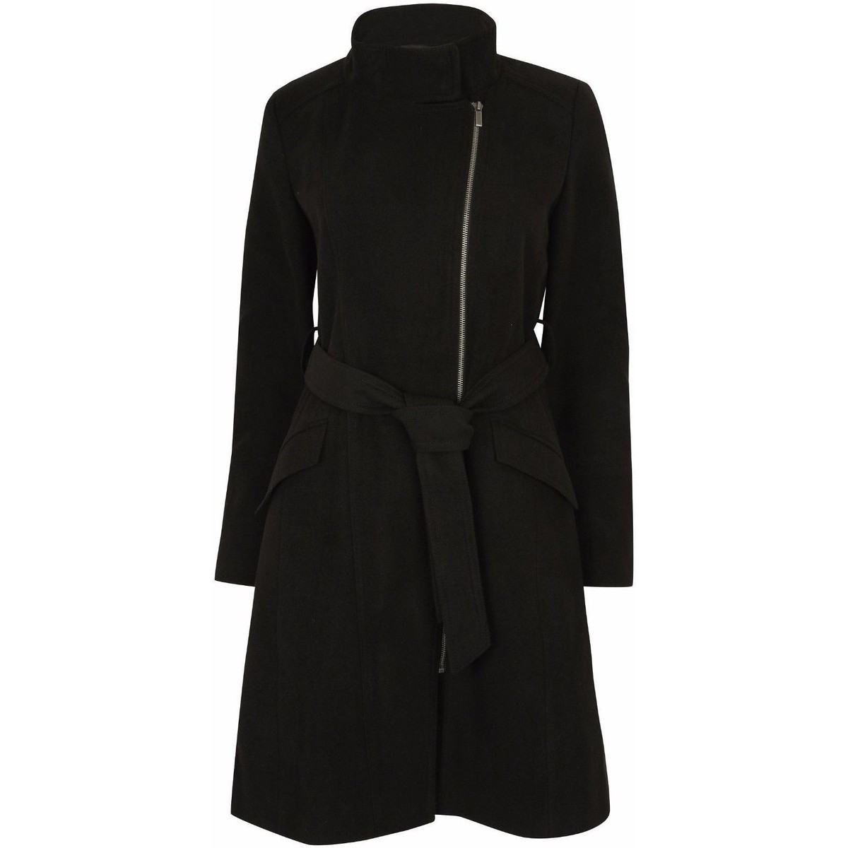 Clothing Women Parkas Anastasia Womens Black Zip Belted Winter Coat Black