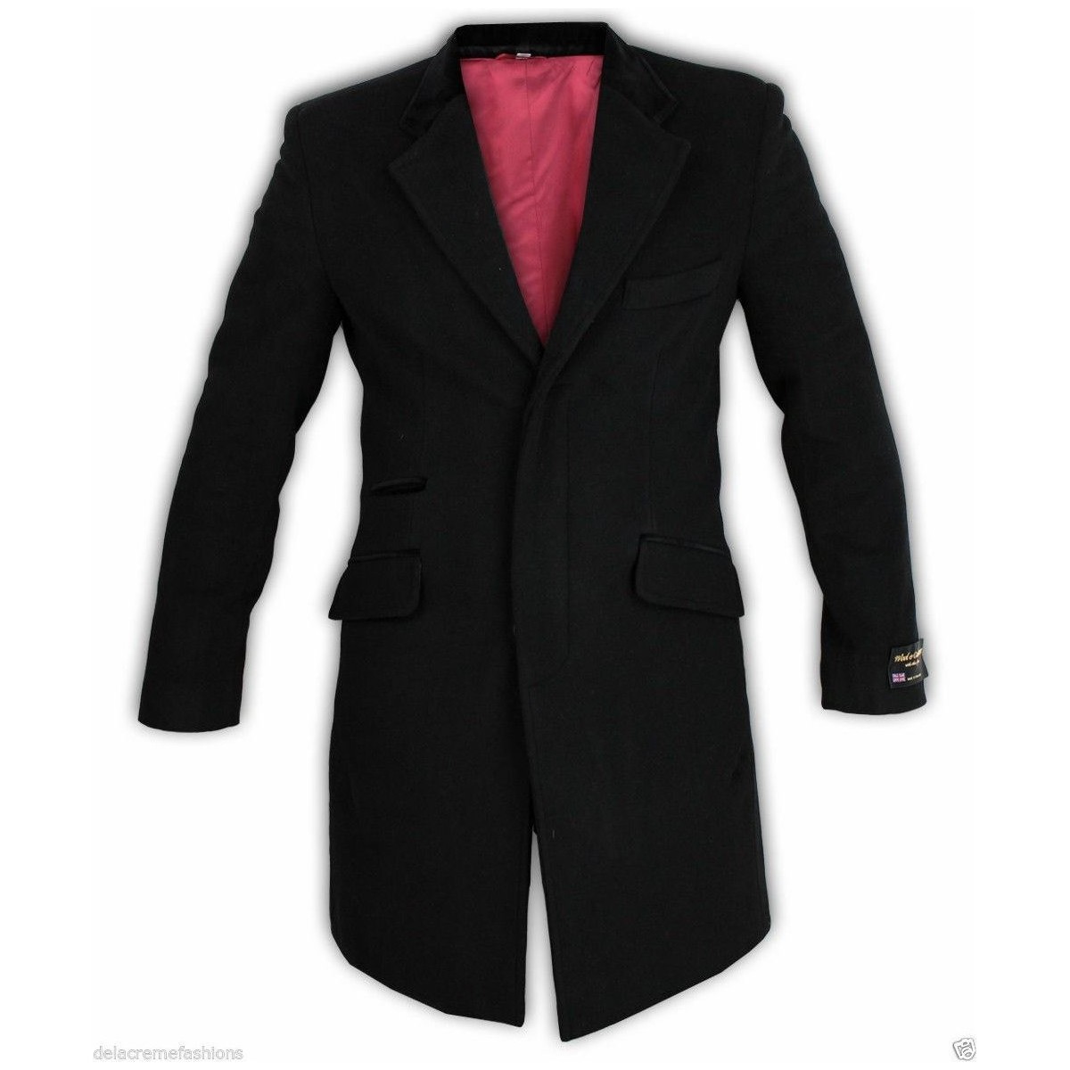 Clothing Men Coats De La Creme Wool & Cashmere Velvet Trim Coat Black