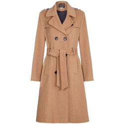Clothing Women Coats De La Creme Winter Wool & Cashmere Belted Long Military Trench Coat Beige