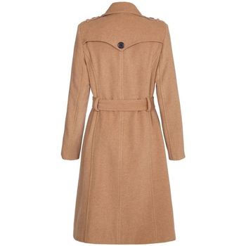 De La Creme Winter Wool & Cashmere Belted Long Military Trench Coat Beige