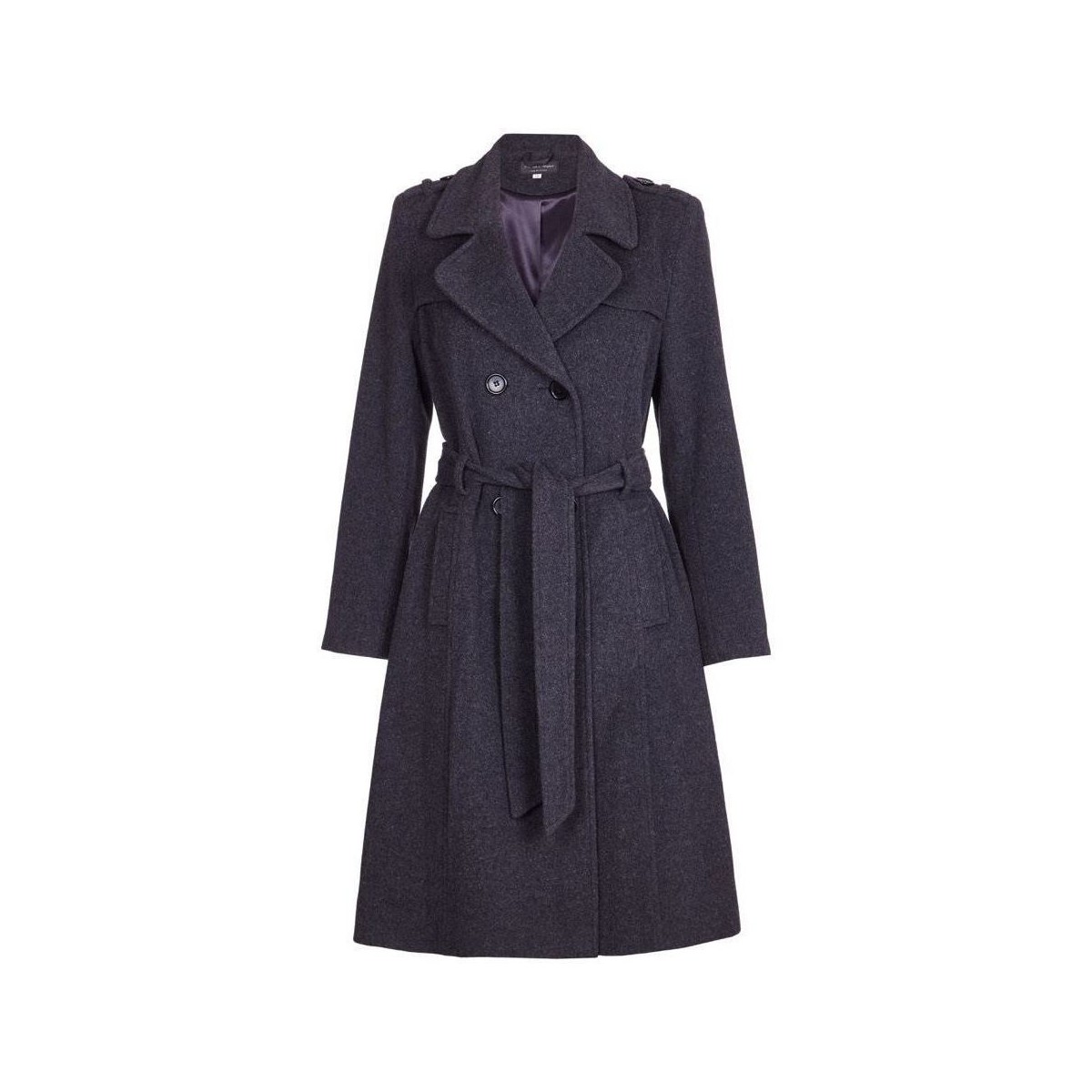Clothing Women Coats De La Creme Winter Wool & Cashmere Belted Long Military Trench Coat Grey