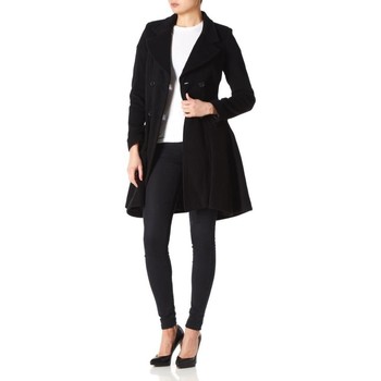De La Creme Wool Winter Double Breasted Fit and Flare Winter Coat Black