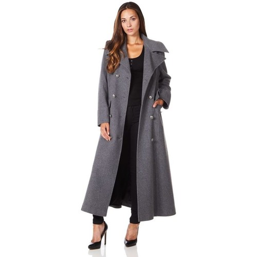 Clothing Women Coats De La Creme Long Military Wool Cashmere Winter Coat Grey