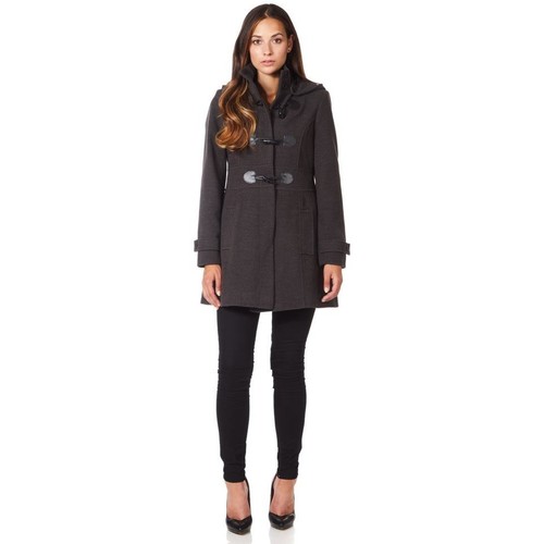 Clothing Women Coats De La Creme Wool Cashmere Hooded Zip Fastening Winter Coat Grey