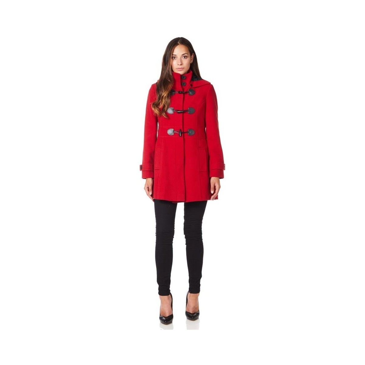 Clothing Women Coats De La Creme Wool Hooded Zip Fastening Winter Coat Red